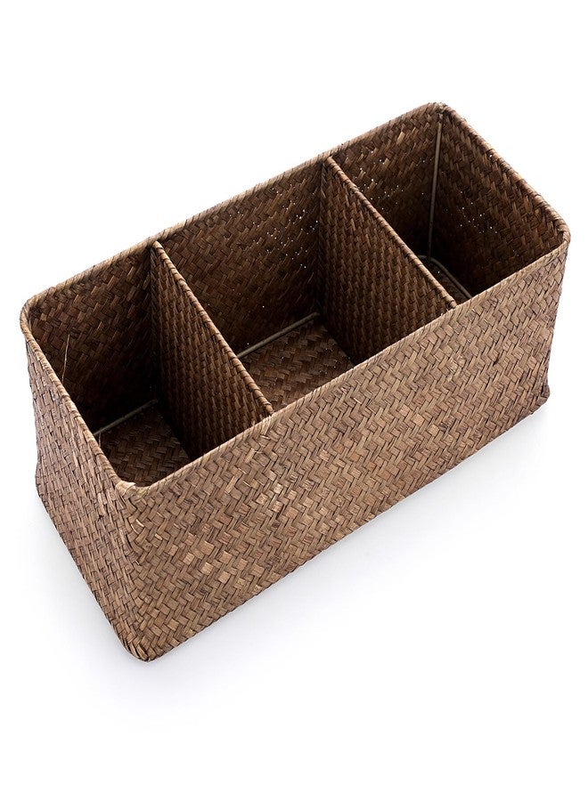 ELLDOO Coffee Pod Holder, Large Capacity Coffee Pod Organizer for K Cup Nespresso Pods, Hand-Woven Seagrass Storage Basket, 3-Section Wicker Baskets for Shelves Closets, Coffee - Image 1